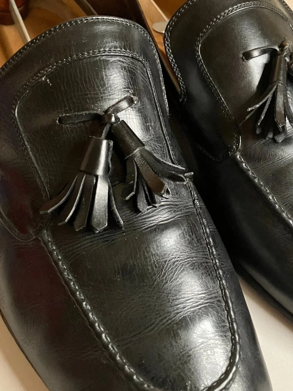 Vtg 70s Gucci Black Leather Tassel Loafers Kiltie Men's 10.5 Cursive Label Italy